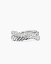 Crossover Two Row Ring in Sterling Silver with Diamonds, 7.4mm